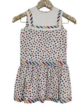 Vintage 80s Bryan Girls Colorful Polka Dot Jumper Dress Sz 6 Primary Clowncore